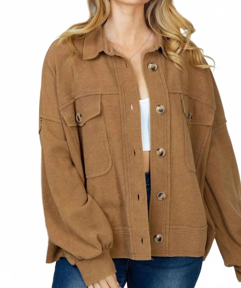 NEW WHITE BIRCH women's long sleeve solid knit jacket in camel